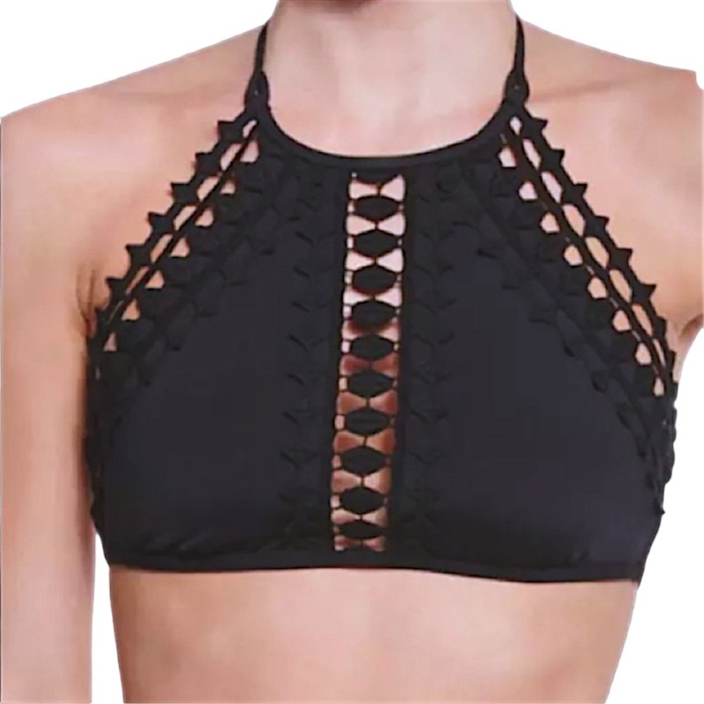 $94 Ale Alessandra Lace Inserts Bikini Top Small Strappy Back Embellished Ties - Picture 6 of 16